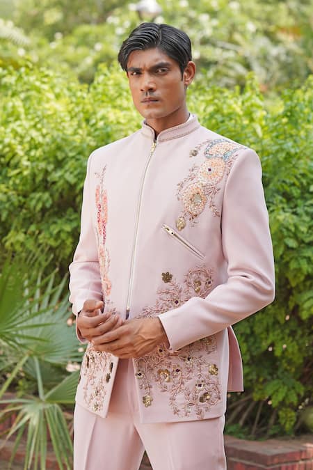 Shop_Soniya G_Blush Polyester, Viscose Embroidery Pink Designer Sherwani Set _Online_at_Aza_Fashions