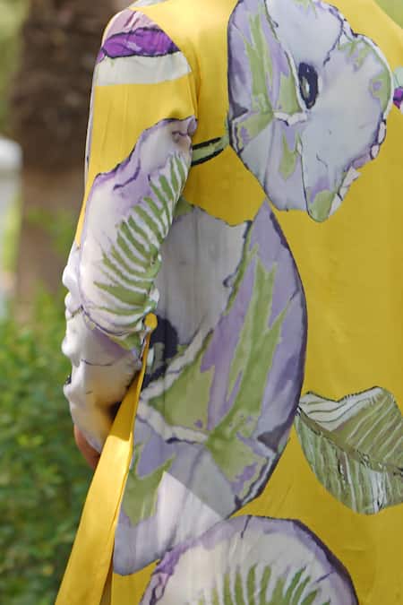 Soniya G_Yellow Satin Printed Luxe Kurta And Trouser Set _at_Aza_Fashions