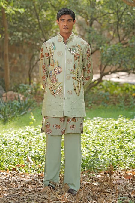Soniya G Green Designer Nehru Jacket Kurta Set 