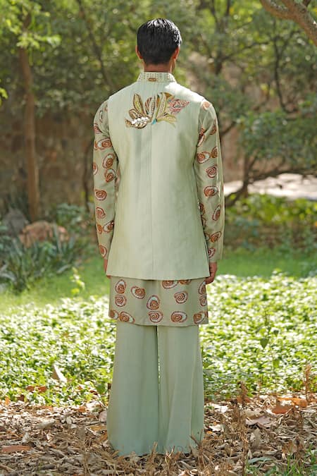 Soniya G Green Designer Nehru Jacket Kurta Set 