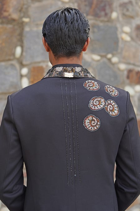 Buy_Soniya G_Black Satin Embroidery Designer Blazer Set _Online_at_Aza_Fashions