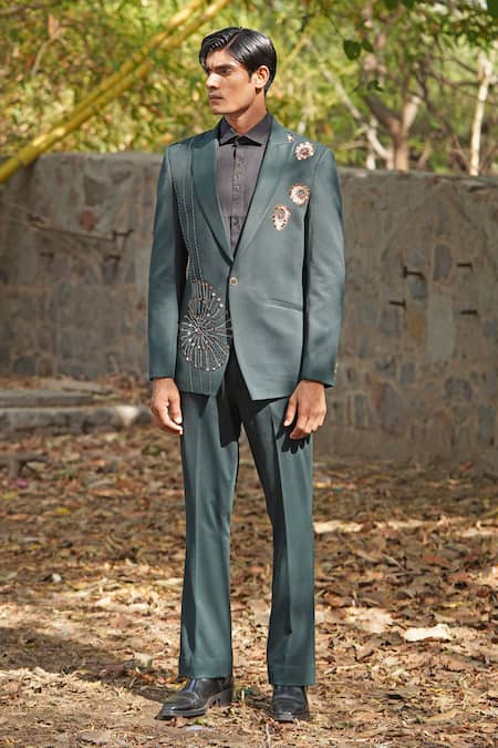 Soniya G Forest Green Handwoven Suit Set 