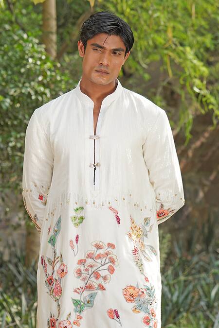 Soniya G Ivory Chanderi , Cotton, Embroidery Floral Kurta And Pant Set Online at Aza Fashions Soniya G_Ivory Chanderi , Cotton, Embroidery Floral Kurta And Pant Set _Online_at_Aza_Fashions