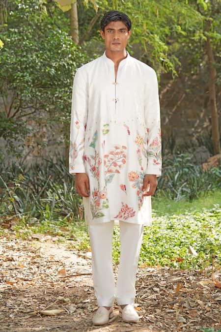 Shop_Soniya G_Ivory Chanderi , Cotton, Embroidery Floral Kurta And Pant Set _Online_at_Aza_Fashions