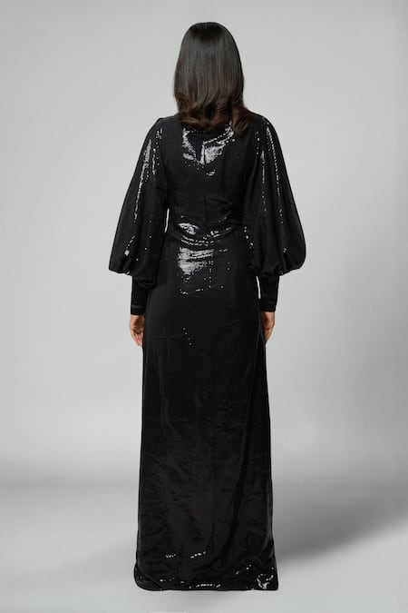 Emblaze Black Sequin Designer Gown 