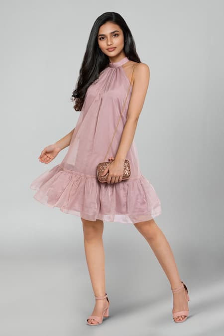 Emblaze_Mauve Organza Halter Neck Designer Dress _Online_at_Aza_Fashions