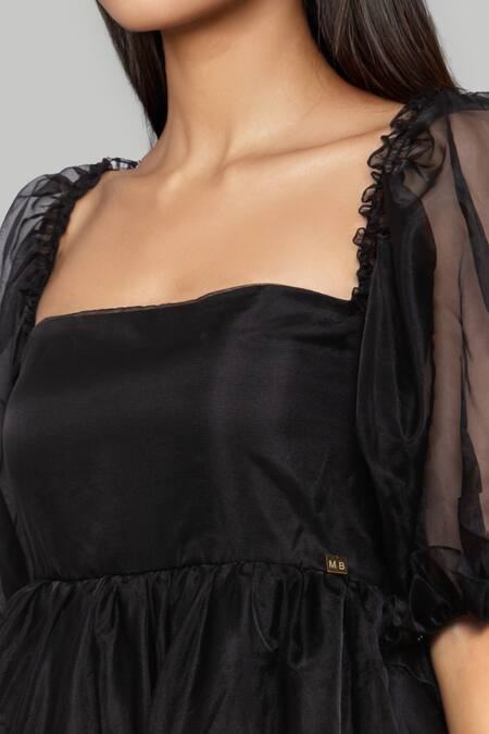 Shop_Emblaze_Black Organza Square Neck Puff Sleeve Dress _Online_at_Aza_Fashions