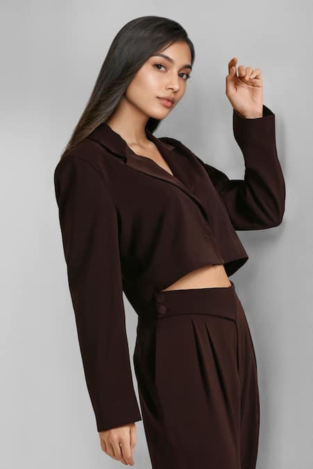 Emblaze_Brown Viscose, Knit Blazer And Pant Set _Online_at_Aza_Fashions