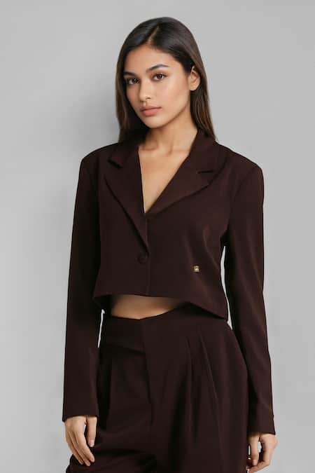 Shop_Emblaze_Brown Viscose, Knit Blazer And Pant Set _Online_at_Aza_Fashions