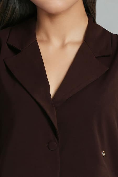 Emblaze_Brown Viscose, Knit Blazer And Pant Set _at_Aza_Fashions