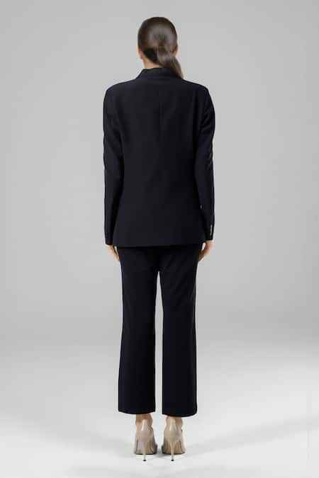 Shop Emblaze Black Viscose, Knit Blazer And Pant Set at Aza Fashions Shop_Emblaze_Black Viscose, Knit Blazer And Pant Set _at_Aza_Fashions