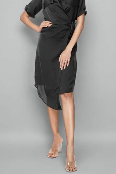 Buy_Emblaze_Black Modal, Satin Collared Designer Dress _Online_at_Aza_Fashions
