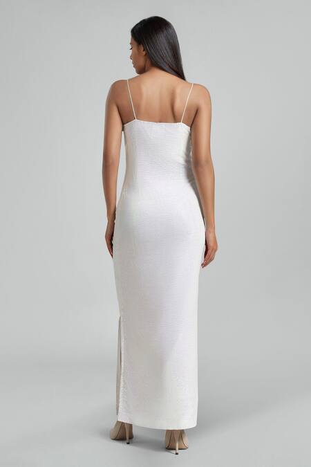 Buy_Emblaze_White Georgette, Viscose, Knit Round Neck Slip Dress And Blazer Set_Online_at_Aza_Fashions