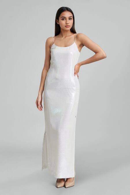 Shop_Emblaze_White Georgette, Viscose, Knit Round Neck Slip Dress And Blazer Set_Online_at_Aza_Fashions