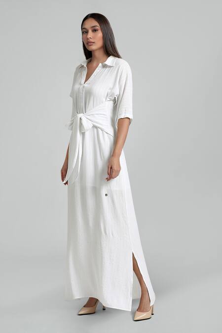 Buy_Emblaze_White Lurex V-neck Maxi Dress _Online_at_Aza_Fashions