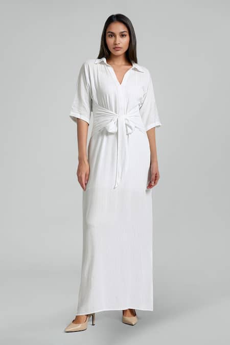 Emblaze White Lurex V-neck Maxi Dress 