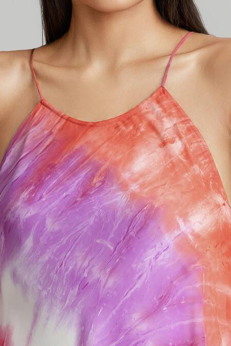 Emblaze_Red Georgette Halter Neck Multi-colour Designer Dress_Online_at_Aza_Fashions