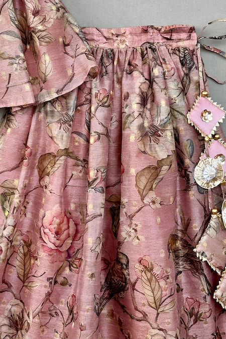 Buy_Label Neeti_Pink Chanderi, Satin Zari, Sequins Floral Embroidered Blush Lehenga Set _Online_at_Aza_Fashions