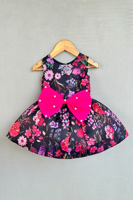 Label Neeti_Black Organza Pearls Floral Dress _Online_at_Aza_Fashions