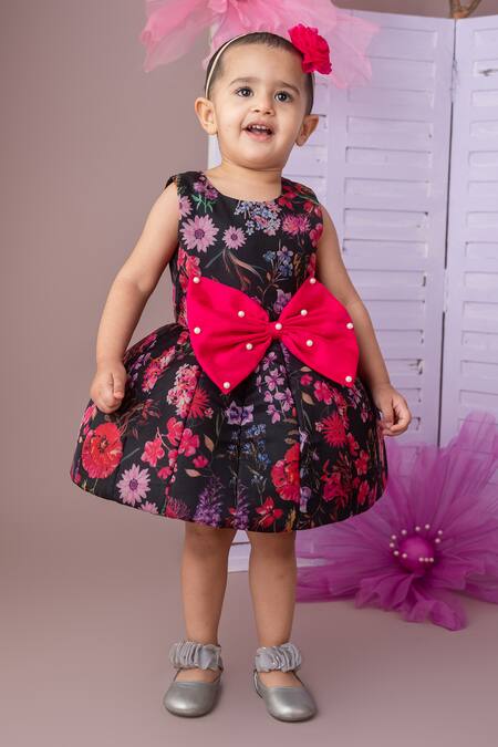 Buy_Label Neeti_Black Organza Pearls Floral Dress _Online_at_Aza_Fashions