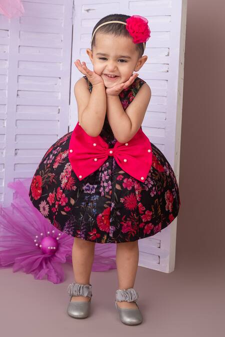 Label Neeti_Black Organza Pearls Floral Dress _at_Aza_Fashions