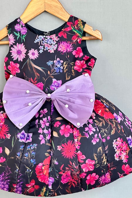 Label Neeti_Black Organza Pearls Floral Dress _Online_at_Aza_Fashions