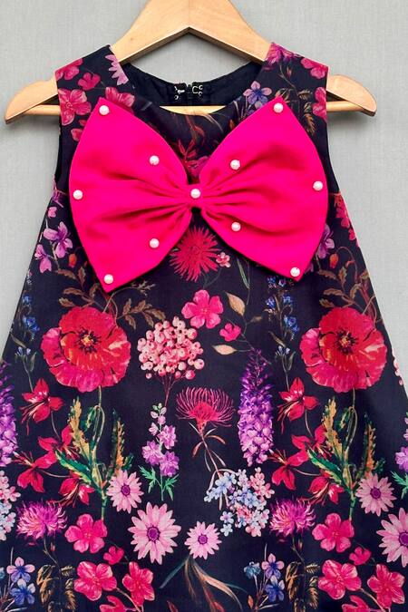 Label Neeti_Black Organza Pearls Floral Aline Dress  _Online_at_Aza_Fashions