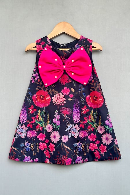 Label Neeti Black Organza Pearls Floral Aline Dress  