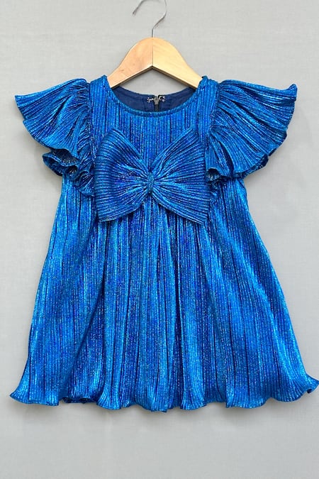 Label Neeti Blue Lycra Royal Pleated Party Dress 