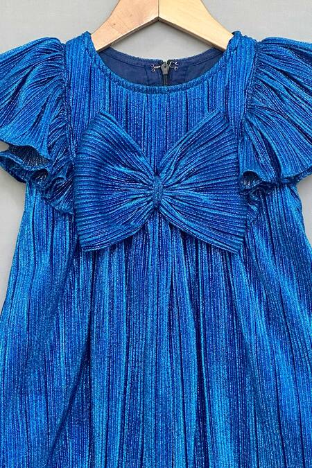 Label Neeti_Blue Lycra Royal Pleated Party Dress _Online_at_Aza_Fashions
