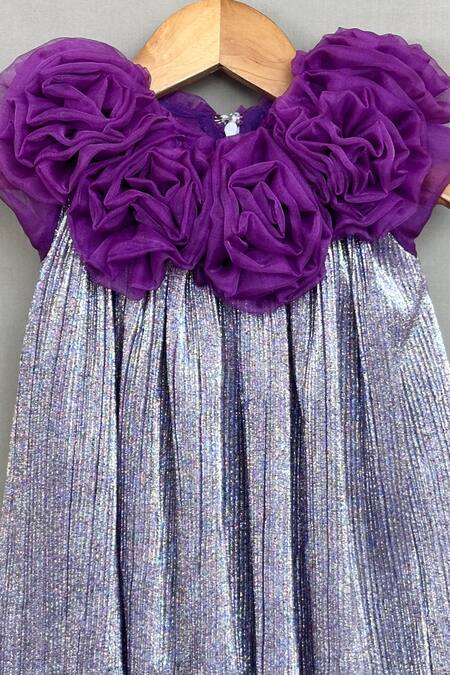 Label Neeti_Purple Lycra, Organza Metallic Pleated Dress _Online_at_Aza_Fashions