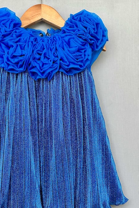 Label Neeti_Blue Lycra, Organza Royal Pleated Party Dress _Online_at_Aza_Fashions