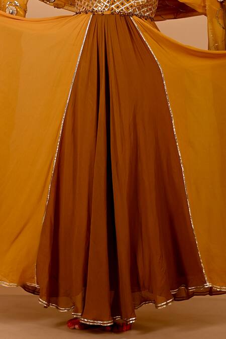 Buy_Mirkashi_Mustard Viscose Georgette, Chanderi, , Yellow Hand Anarkali Set_Online_at_Aza_Fashions