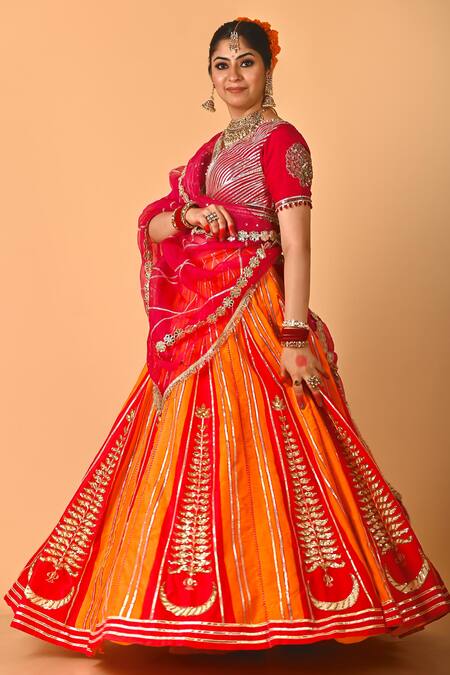 Mirkashi Orange , Organza Embroidery V-neck Fuschia Pink And Hand Set at Aza Fashions Mirkashi_Orange , Organza Embroidery V-neck Fuschia Pink And Hand Set_at_Aza_Fashions