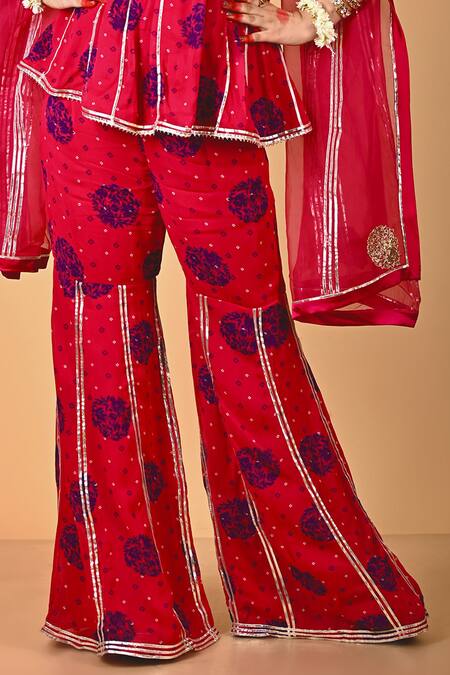 Mirkashi_Fuchsia Viscose Georgette, Silk Organza Embroidery Fuschia Pink Hand Peplum Set_at_Aza_Fashions