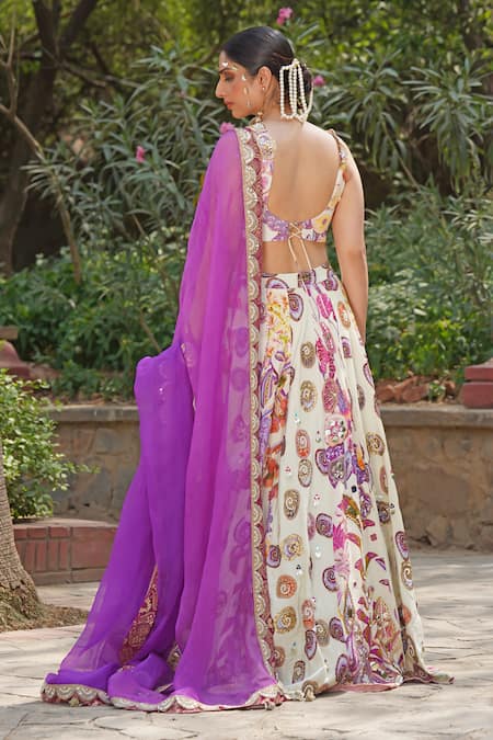 Soniya G Ivory Floral Embroidered Lehenga Set 