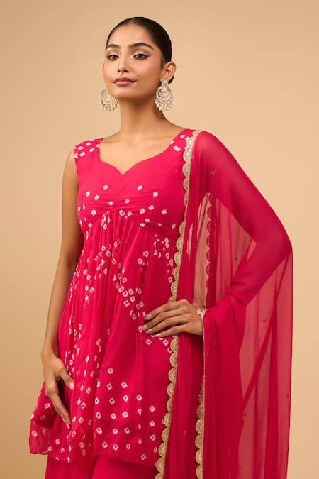 Samyukta Singhania_Pink Chiffon V-neck Crimson Peplum Kurta And Palazzo Set _at_Aza_Fashions