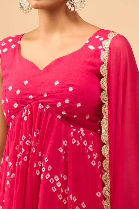 Buy_Samyukta Singhania_Pink Chiffon V-neck Crimson Peplum Kurta And Palazzo Set 