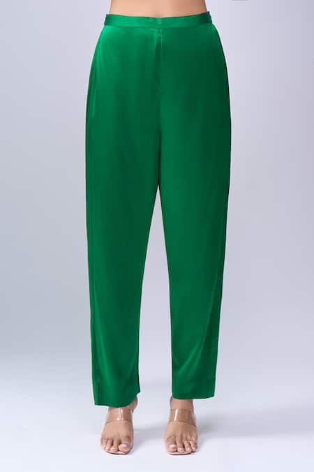 Anamika Khanna_Emerald Green Embroidery Round Neck Kurta Set_Online_at_Aza_Fashions