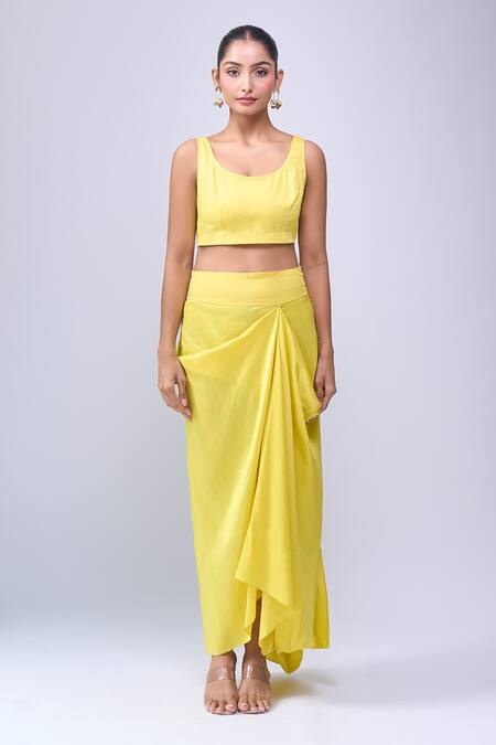 Anamika Khanna Yellow Embroidery Round Neck Skirt Set Online at Aza Fashions Anamika Khanna_Yellow Embroidery Round Neck Skirt Set _Online_at_Aza_Fashions