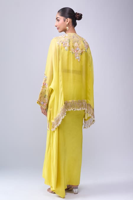Anamika Khanna Yellow Embroidered Skirt Set 