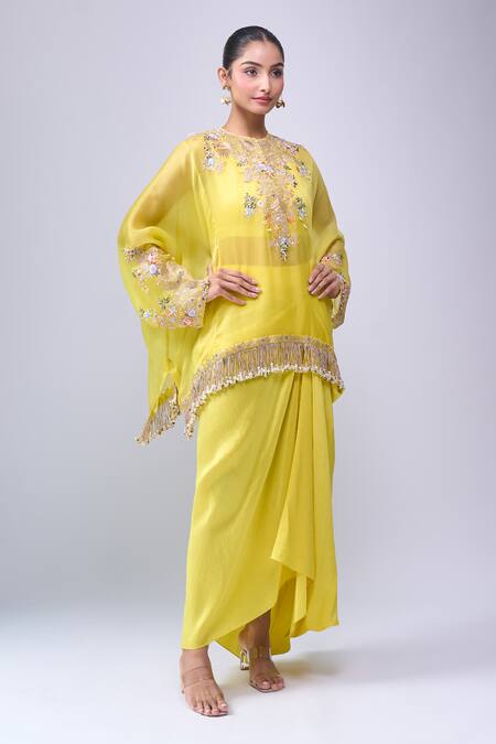 Buy Anamika Khanna Yellow Embroidery Round Neck Skirt Set Buy_Anamika Khanna_Yellow Embroidery Round Neck Skirt Set