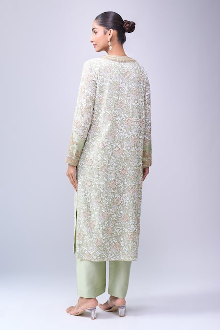 Anamika Khanna Teal Embroidered Kurta Set 