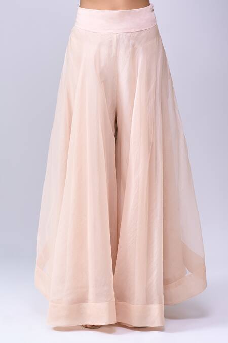 Buy_Anamika Khanna_Pink Embroidery, Beads Round Neck, Mandarin Collar Trapeze Top Pant Set _Online_at_Aza_Fashions