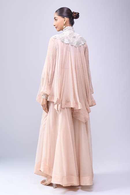 Anamika Khanna Pink Embroidered Trapeze Top Pant Set 