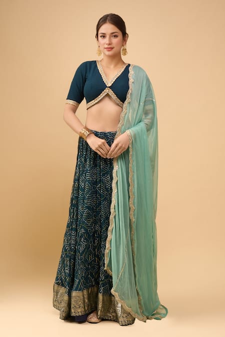 Samyukta Singhania Teal Blue Lehenga Set with Dupatta 