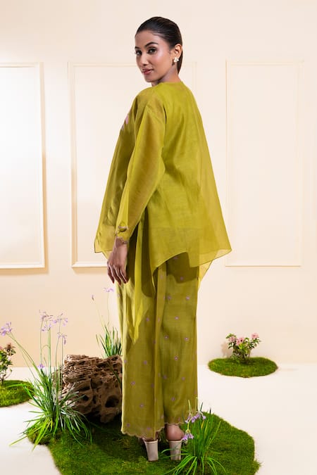The White Tree Studio Moss Green Asymmetrical Top & Trouser Set 
