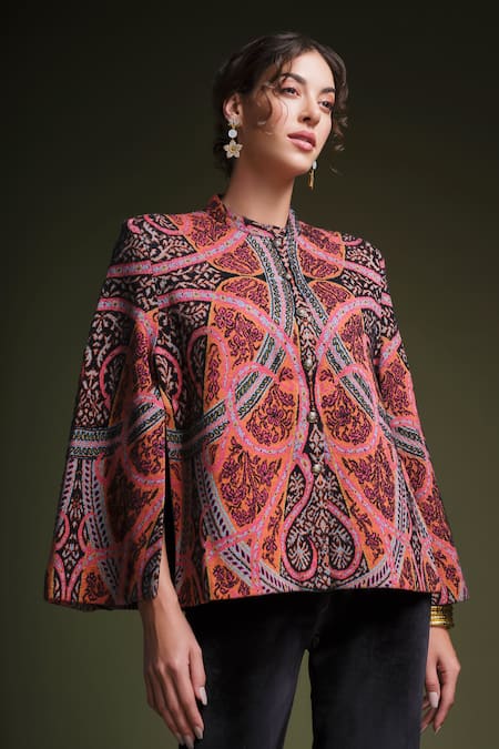 Samyukta Singhania Multi Color Round Neck Embroidered Cape 