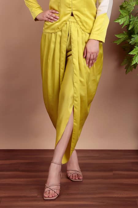 Buy Nidhi Kejriwal White Chanderi, Modal, Satin Embroidery Lemon Yellow Jacket And Dhoti Pant Set Online at Aza Fashions Buy_Nidhi Kejriwal_White Chanderi, Modal, Satin Embroidery Lemon Yellow Jacket And Dhoti Pant Set _Online_at_Aza_Fashions