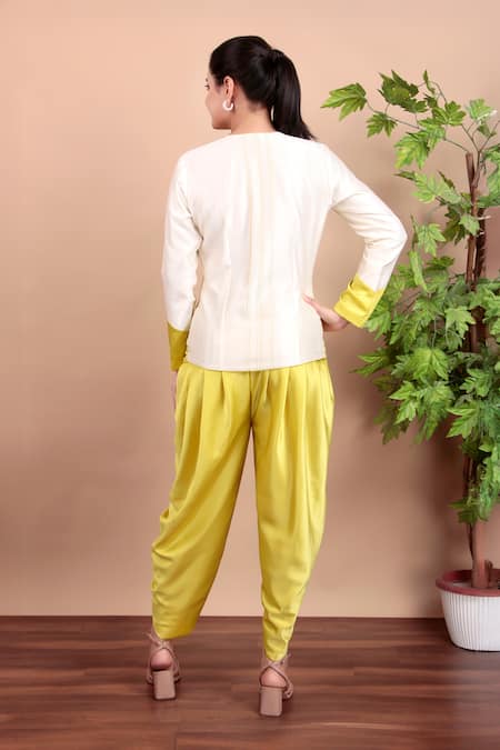 Nidhi Kejriwal Lemon Yellow Chanderi Jacket & Dhoti Pant Set